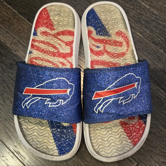 NFL Buffalo Bills Slide Sandals - Glitter Sparkle - Blue, White, Red - SZ 7/8 - Picture 2 of 8